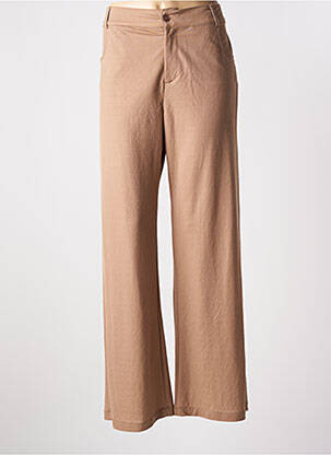 Pantalon large fermeture zippée sous rabat boutonné taille haute beige SEE THE MOON femme