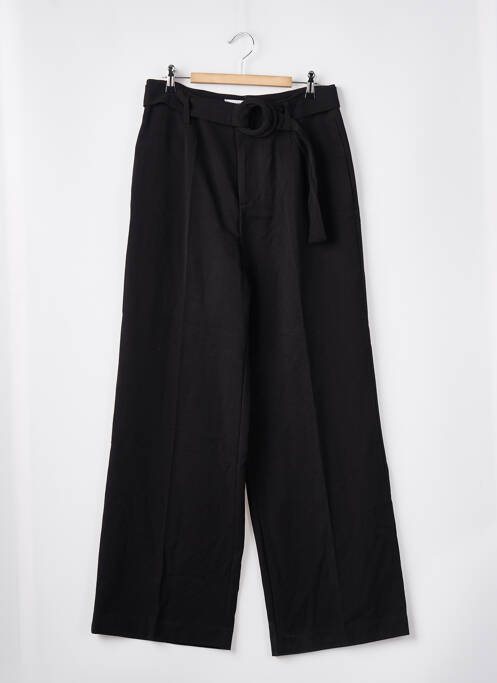 Pantalon large tissage crêpe taille haute noir MANGO femme