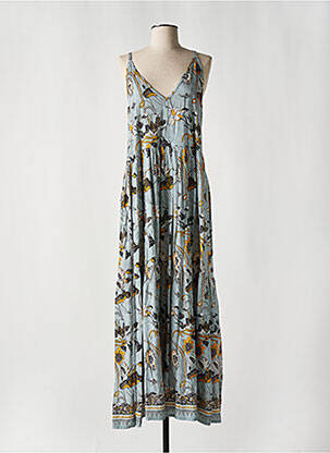 Robe longue imprimé fleurs fines bretelles bleu CHARLIE JOE femme