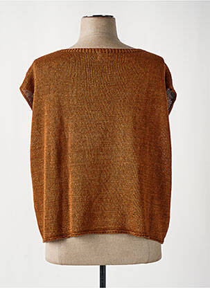 Pull tissage chiné manches courtes marron MAEVY femme