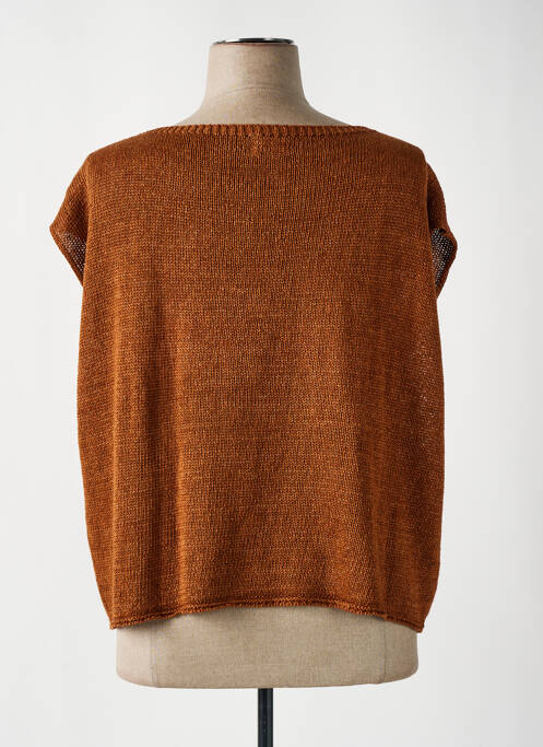 Pull tissage chiné manches courtes marron MAEVY femme