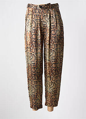 Pantalon 7/8 fermeture zippée sous rabat boutonné marron MAEVY femme