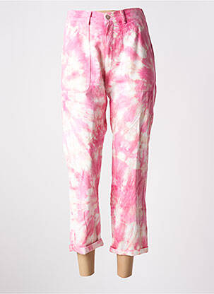 Pantalon droit fermeture zippée sous rabat boutonné rose CHARLIE JOE femme