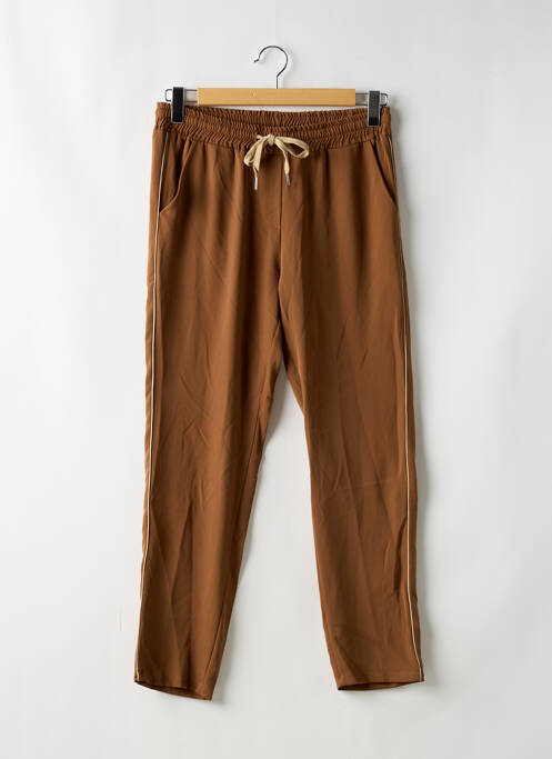 Pantalon chino broderie galons latéraux taille normale marron BELLITA femme
