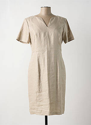 Robe mi-longue fermeture zippée au dos manches courtes beige WHITE LABEL femme