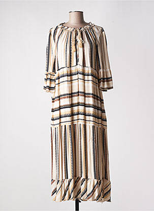 Robe longue coupe évasée manches 3/4 beige COSTA 8 MANI femme