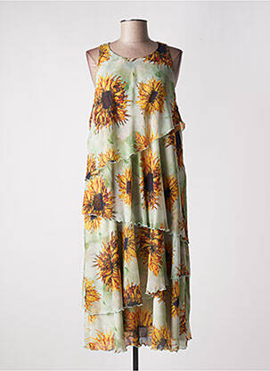Robe mi-longue imprimé fleurs sans manche vert MD'M femme