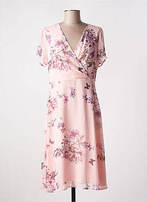 Robe mi-longue imprimé fleurs manches courtes rose MORE & MORE femme