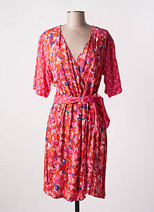 Robe mi-longue imprimé fleurs manches courtes rouge PAUL BRIAL femme
