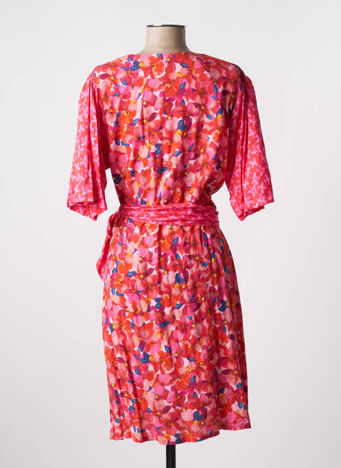 Robe mi-longue imprimé fleurs manches courtes rouge PAUL BRIAL femme