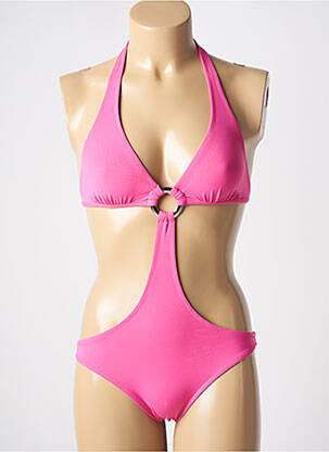 Maillot de bain 1 pièce effet matière satinée haut triangles rose GENIUS femme