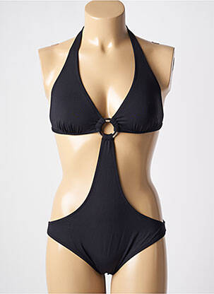 Maillot de bain 1 pièce effet matière satinée haut triangles noir GENIUS femme