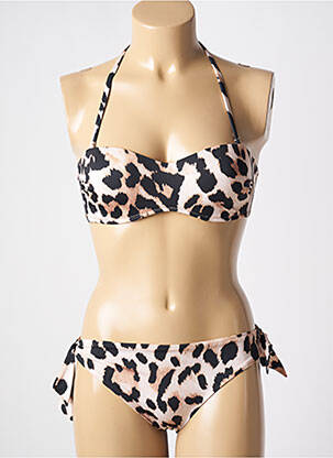 Maillot de bain 2 pièces stretch haut bandeau beige GENIUS femme