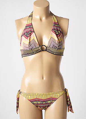 Maillot de bain 2 pièces stretch haut triangles jaune GENIUS femme