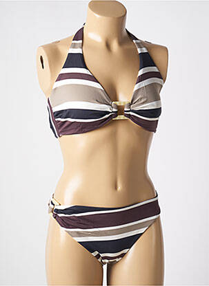 Maillot de bain 2 pièces stretch haut triangles marron GENIUS femme