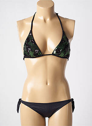 Maillot de bain 2 pièces stretch haut triangles noir GENIUS femme
