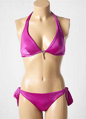 Maillot de bain 2 pièces stretch haut triangles rose GENIUS femme