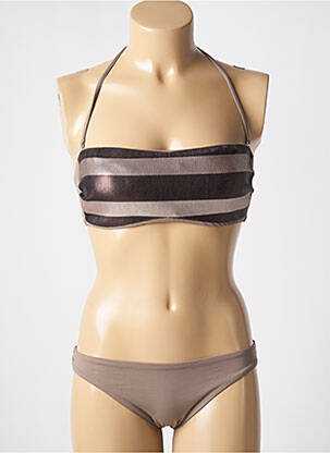 Maillot de bain 2 pièces stretch haut bandeau marron GENIUS femme