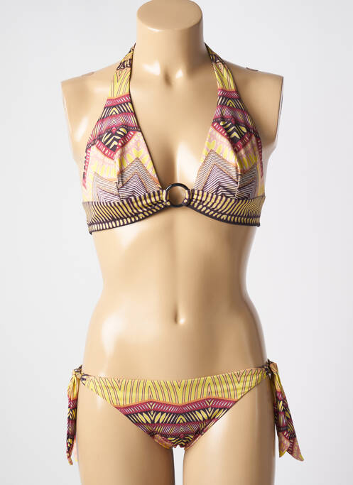 Maillot de bain 2 pièces stretch haut triangles jaune GENIUS femme