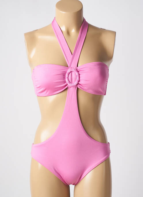 Maillot de bain 1 pièce effet matière satinée haut soutien-gorge avec mousse de rembourrage amovible rose GENIUS femme