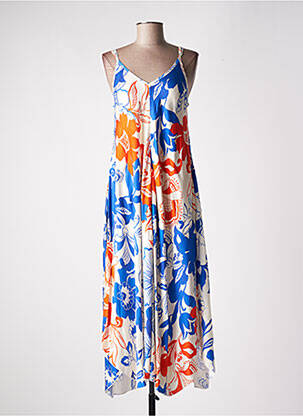 Robe mi-longue imprimé fleurs fines bretelles bleu MC PLANET femme