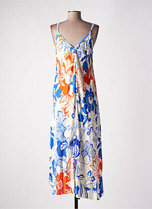 Robe mi-longue imprimé fleurs fines bretelles bleu MC PLANET femme