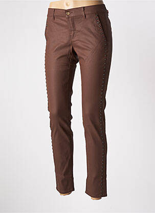 Pantalon chino fermeture zippée sous rabat boutonné taille normale marron HAPPY femme