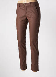 Pantalon chino fermeture zippée sous rabat boutonné taille normale marron HAPPY femme