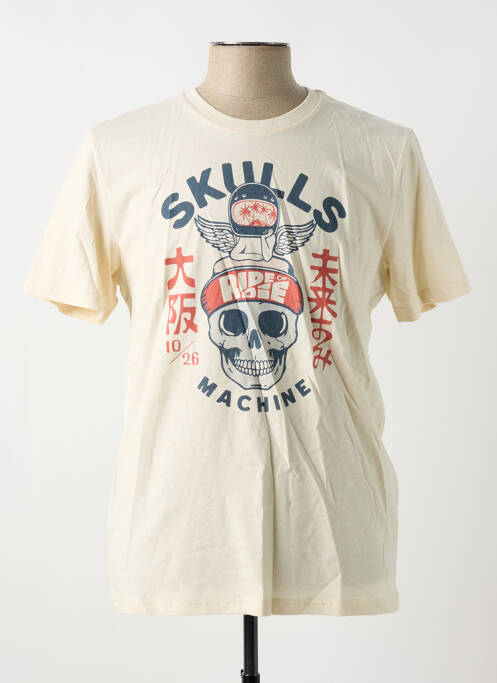 T-shirt beige SKULLS MACHINE pour homme