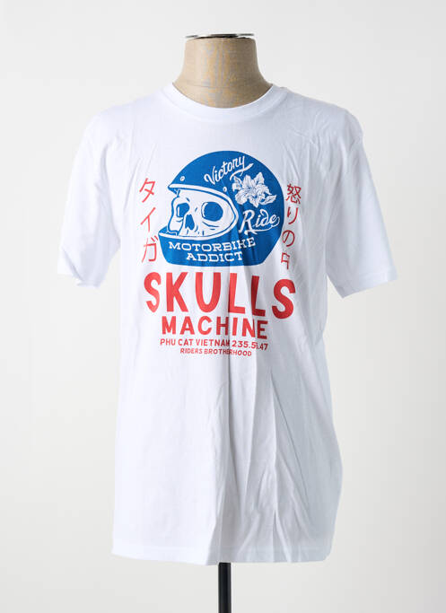 T-shirt blanc SKULLS MACHINE pour homme