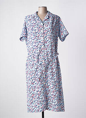 Robe mi-longue tissage crêpe manches courtes bleu GRIFFON femme
