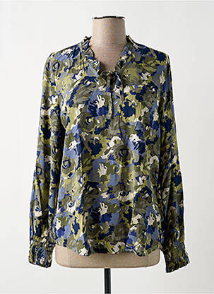 Blouse tissage popeline manches longues vert COPENHAGEN femme