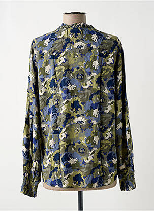 Blouse tissage popeline manches longues vert COPENHAGEN femme
