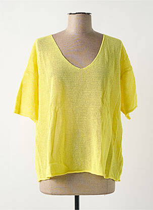 Pull maille ajourée manches courtes jaune LOLA ESPELETA femme