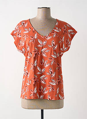T-shirt col v manches courtes orange TBS femme