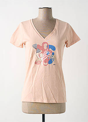 T-shirt col v manches courtes rose TBS femme