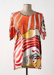 T-shirt imprimé fantaisie manches courtes orange QUATRE VINGT JOURS femme