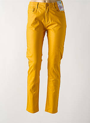 Pantalon slim tissage enduit taille normale jaune QUATRE VINGT JOURS femme
