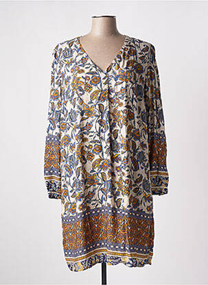Robe mi-longue imprimé fleurs manches longues beige JULIE GUERLANDE femme