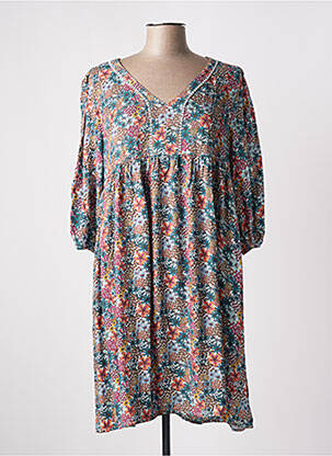 Robe mi-longue imprimé fleurs manches 3/4 bleu LOLA ESPELETA femme