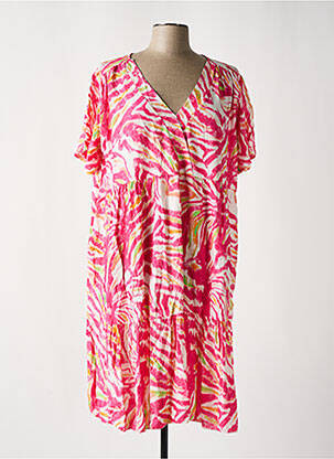 Robe mi-longue imprimé fantaisie manches courtes rose OTTANTOTTO femme