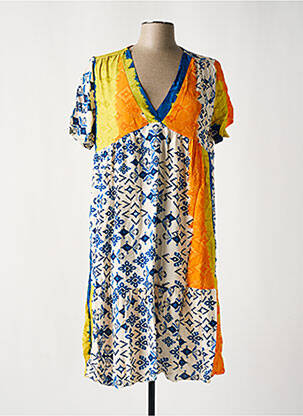 Robe mi-longue imprimé fantaisie manches courtes bleu OTTANTOTTO femme