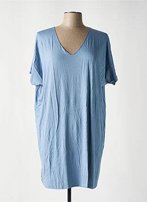 Robe mi-longue coupe fluide manches courtes bleu OTTANTOTTO femme