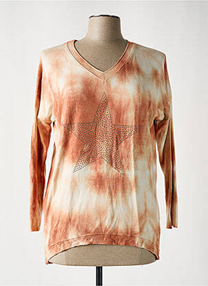 Pull col v manches longues orange MADE IN ITALY femme