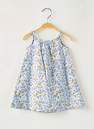 Robe courte col rond fines bretelles bleu PETIT BATEAU fille