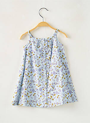 Robe courte col rond fines bretelles bleu PETIT BATEAU fille