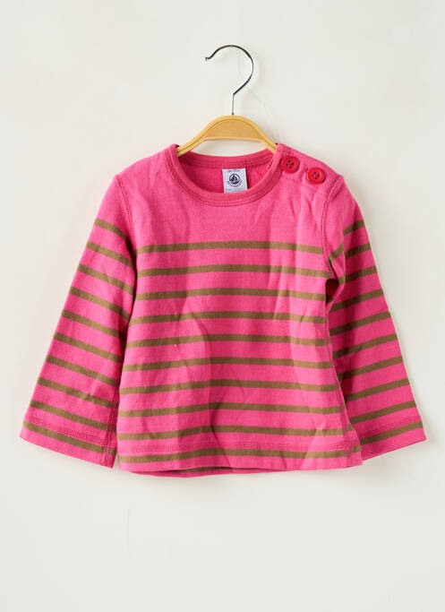 Pull coupe droite manches longues rose PETIT BATEAU fille