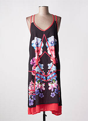 Robe mi-longue imprimé fleurs fines bretelles noir MASSANA femme