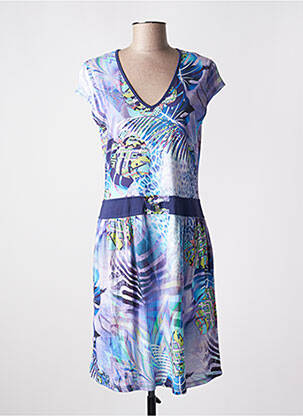 Robe mi-longue manches courtes manches courtes bleu MASSANA femme