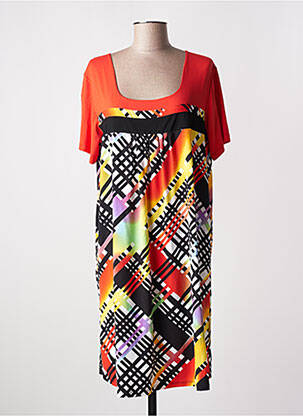 Robe mi-longue imprimé fantaisie manches courtes rouge MASSANA femme